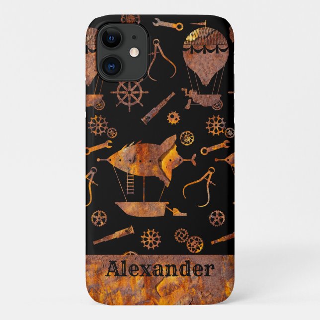 Steampunk Colourful Rusty Airships Custom Name Case-Mate iPhone Case (Back)