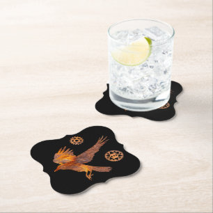 Steampunk Colourful Rusty Flying Crow and Gears Paper Coaster