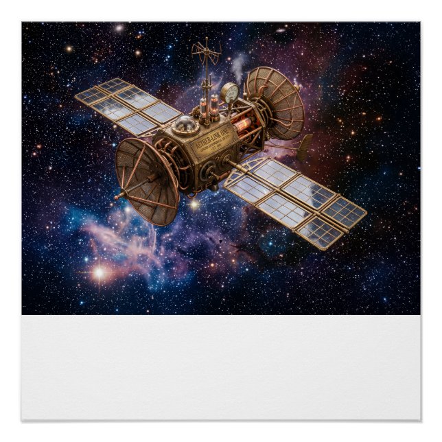 Steampunk Communications Satellite Starfilled Poster (Front)