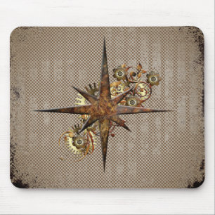 Steampunk Compass Star Grunge Mouse Pad