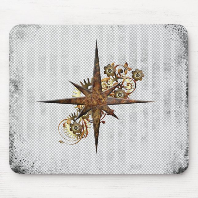 Steampunk Compass Star Grunge Mouse Pad (Front)