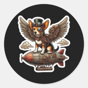 Steampunk Corgi Adventure Sticker - Whimsical Flyi