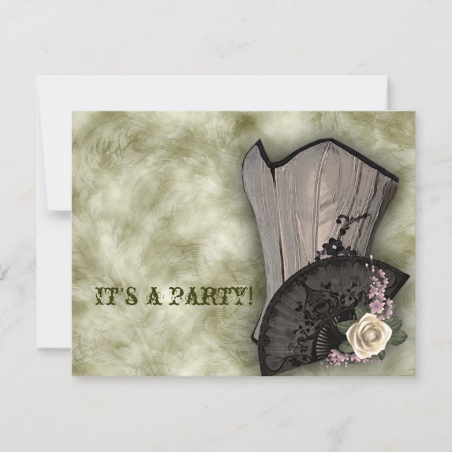 Steampunk Corset and Fan Goth Wedding Invitation (Front)
