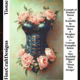 Steampunk Corset & Pink Peonies DF6RF Decoupage Tissue Paper