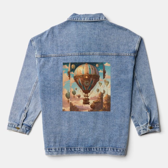 "Steampunk Cosmos: Ancient Marvels and Cosmic Tech Denim Jacket (Back)