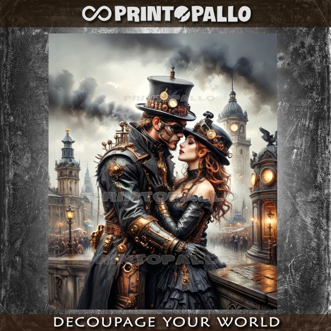 Steampunk couple kissing in Victorian London Tissue Paper (Creator Uploaded)
