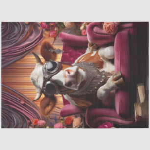 Steampunk Cow Pink Chair Vintage Decoupage  Tissue Paper