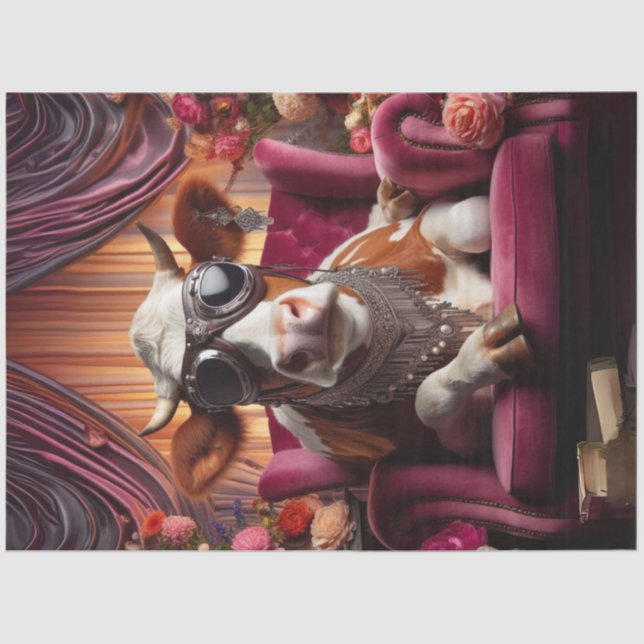 Steampunk Cow Pink Chair Vintage Decoupage  Tissue Paper (Front)