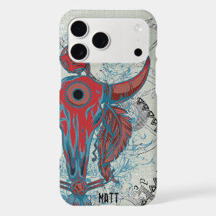 Steampunk Cow Skull and Indian Tribal Feathers