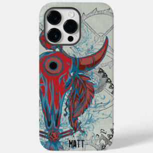 Steampunk Cow Skull and Indian Tribal Feathers Case-Mate iPhone 14 Pro Max Case