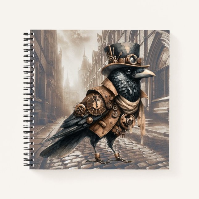 Steampunk Crow in London Spiral Notebook (Front)