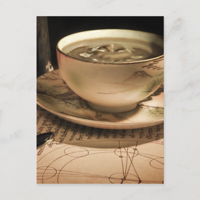 Steampunk Cup of Coffee on Saucer w/ Pocket Watch Postcard (Front)