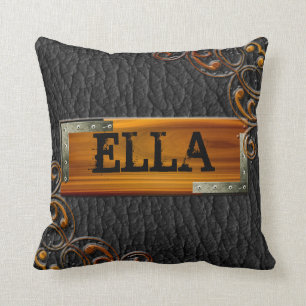 Steampunk Customise Leather Nameplate Cushion