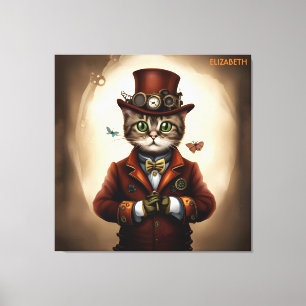 Steampunk Cute Cat Rusty Fantasy Vintage Cat Art Canvas Print