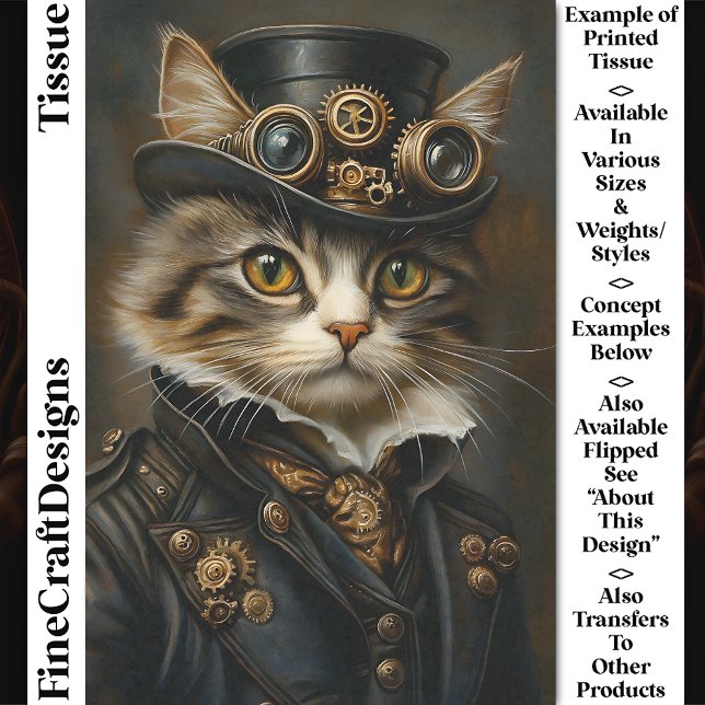 Steampunk Cute Chic Cat Kitten BR6R Decoupage Tissue Paper (Creator Uploaded)