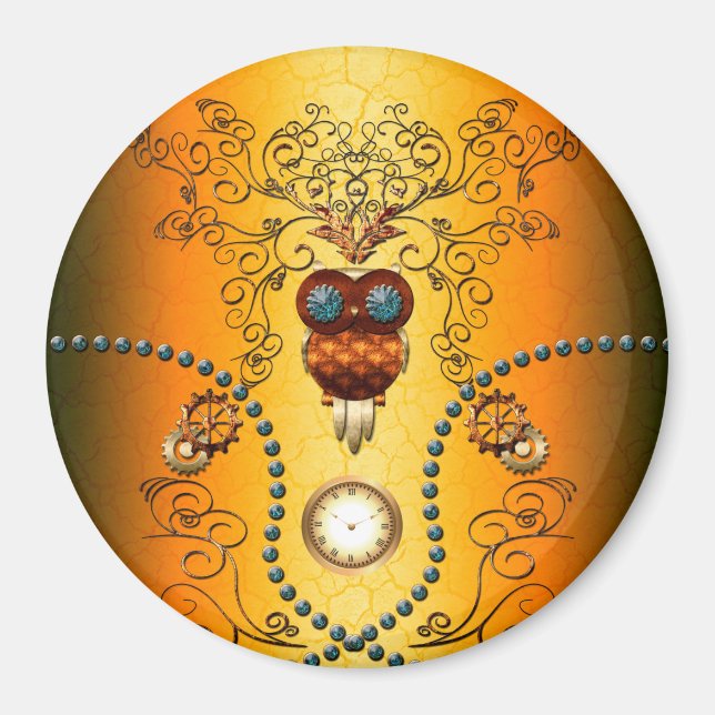 Steampunk , cute owl magnet (Front)
