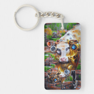 Steampunk Cyber Cow Key Ring