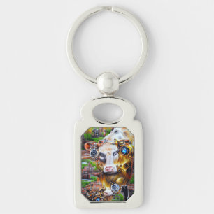 Steampunk Cyber Cow Key Ring