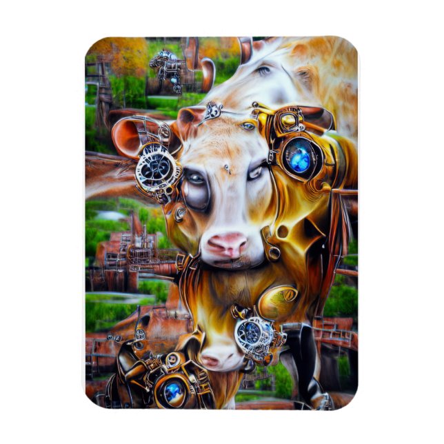 Steampunk Cyber Cow Magnet (Vertical)