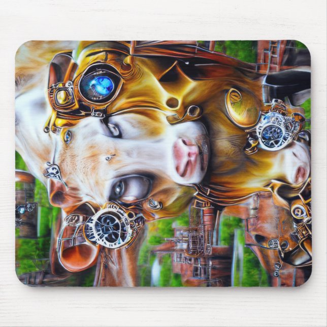 Steampunk Cyber Cow Mouse Pad (Front)