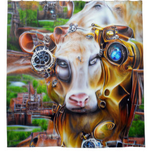 Steampunk Cyber Cow Shower Curtain