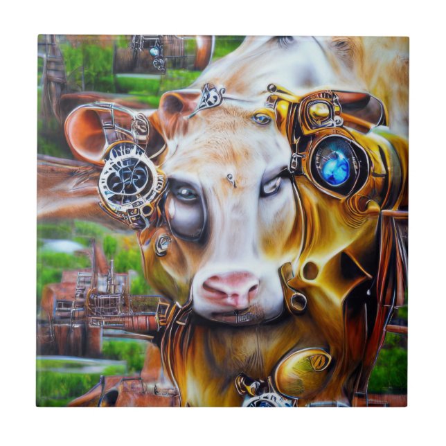 Steampunk Cyber Cow Tile (Front)