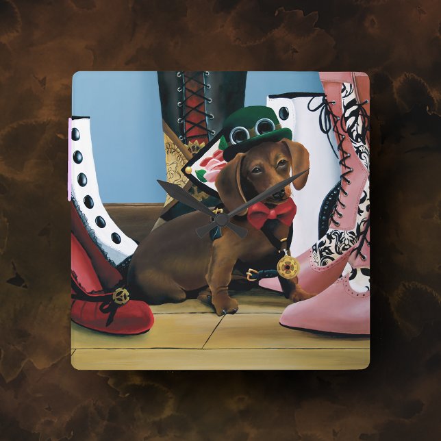 Steampunk Dachshund Shoes Boots Victorian  Square Wall Clock (Creator Uploaded)