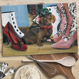 Steampunk Dachshund Shoes Boots Victorian Tea Towel