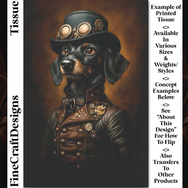 Steampunk Dachshund Wiener Portrait CR5 Decoupage Tissue Paper (Creator Uploaded)