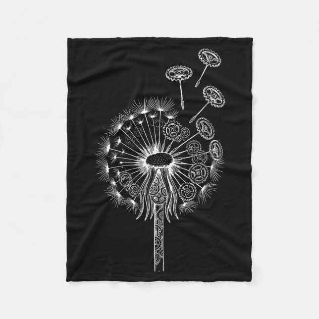 Steampunk Dandelion Flower Mechanical Engineer Fleece Blanket (Front)