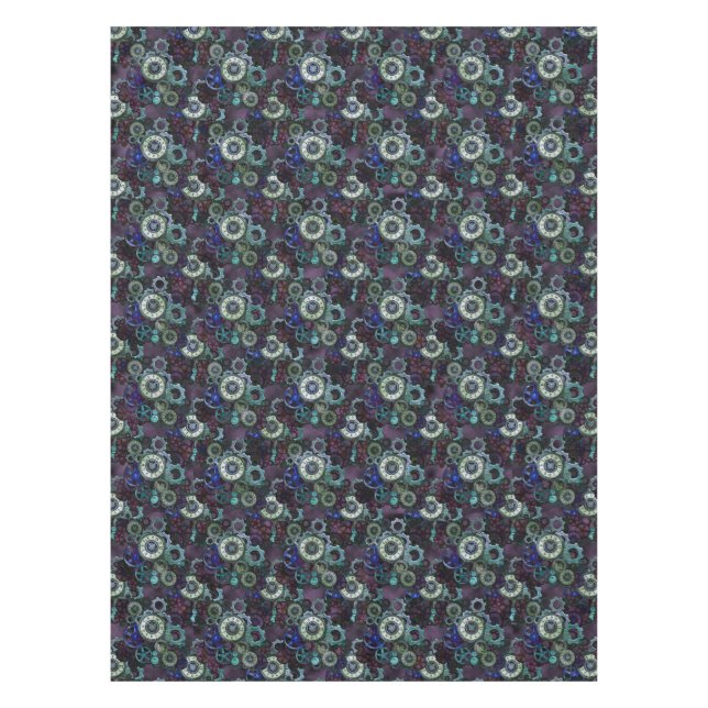 Steampunk decor, watches time gears pattern black tablecloth (Front)