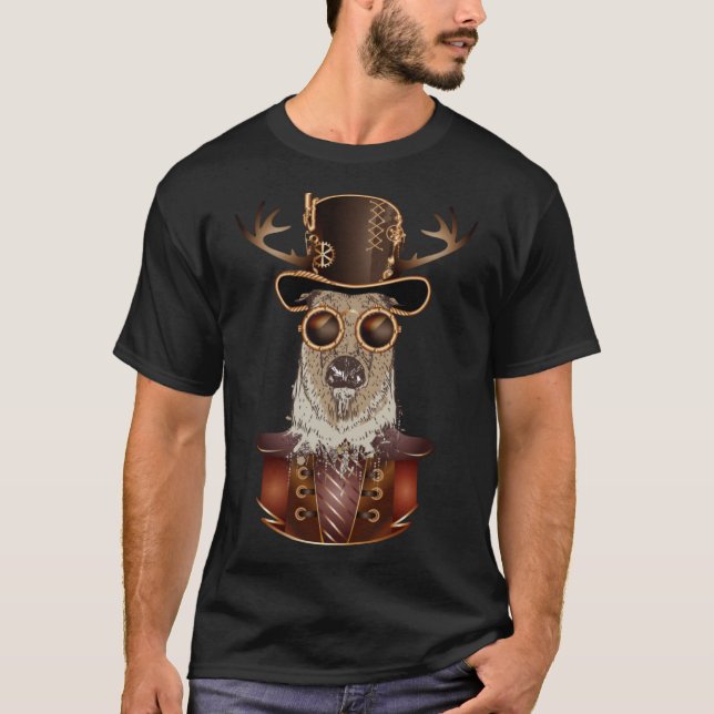 Steampunk deer with steampunk cylinder hat T-Shirt (Front)