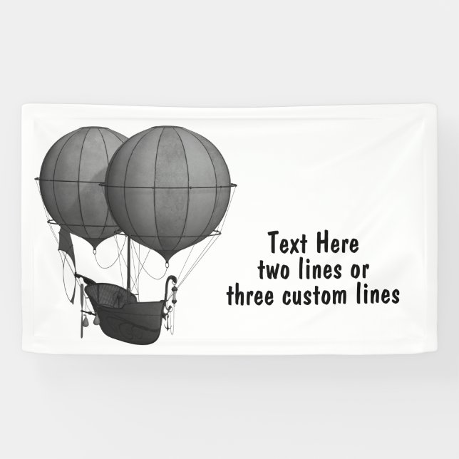 Steampunk Design Black and White Flying Machine Banner (Horizontal)