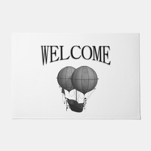 Steampunk Design Black and White Flying Machine Doormat (Front)
