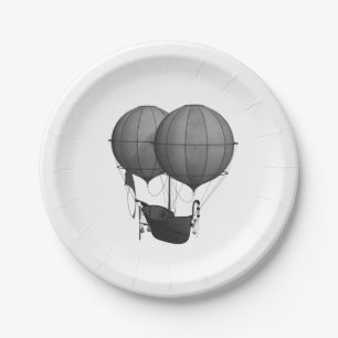 Steampunk Design Black and White Flying Machine Paper Plate