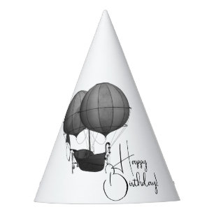 Steampunk Design Black and White Flying Machine Party Hat