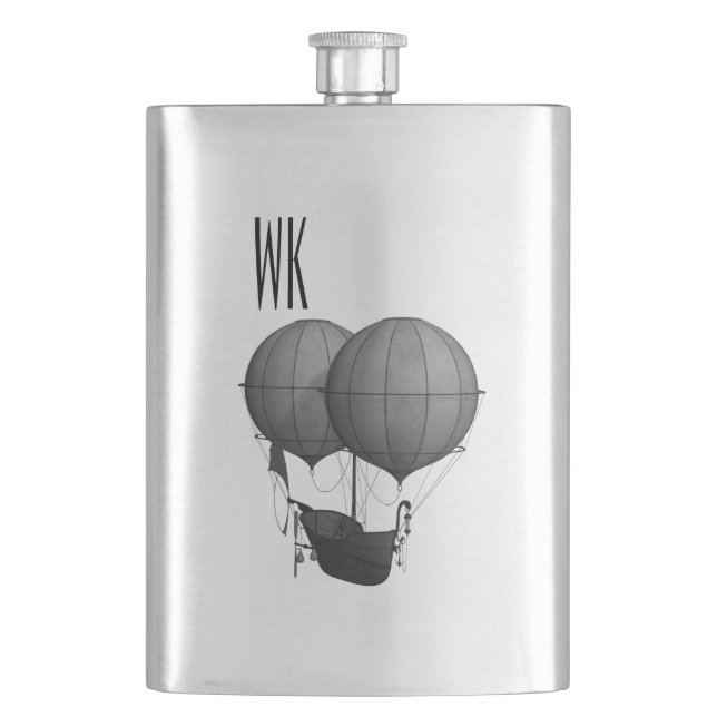 Steampunk Design Black and White Monogram Hip Flask (Front)