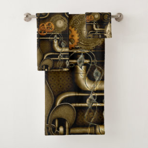 Steampunk design with clocks and gears bath towel set