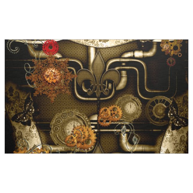 Steampunk design with clocks and gears fabric (Yard)