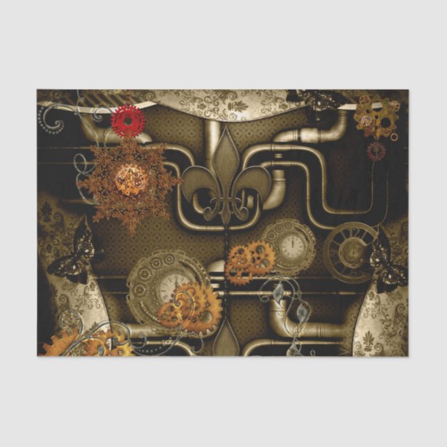 Steampunk design with clocks and gears tissue paper (Front)