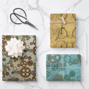 Steampunk Designs Gears Bicycles Patterned Wrapping Paper Sheet