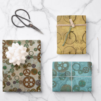 Steampunk Designs Gears Bicycles Patterned Wrapping Paper Sheet