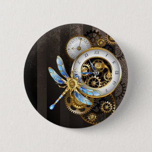 Steampunk Dials with Dragonfly 6 Cm Round Badge