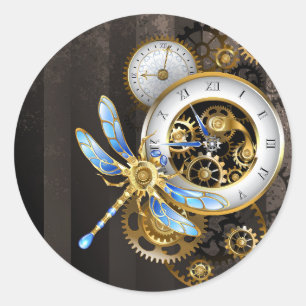 Steampunk Dials with Dragonfly Classic Round Sticker