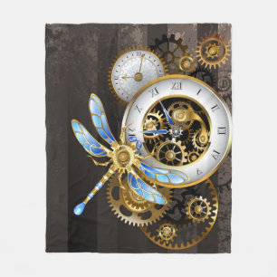 Steampunk Dials with Dragonfly Fleece Blanket