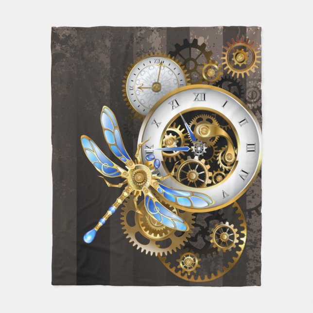 Steampunk Dials with Dragonfly Fleece Blanket (Front)