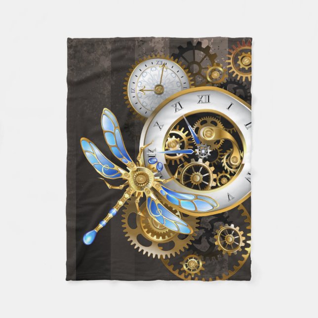 Steampunk Dials with Dragonfly Fleece Blanket (Front)