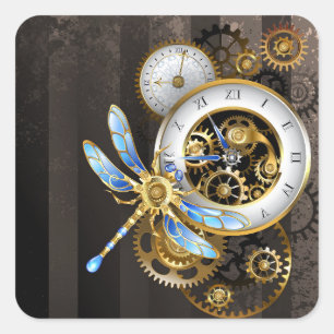Steampunk Dials with Dragonfly Square Sticker