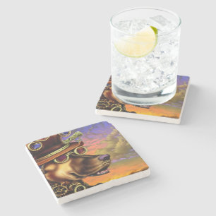 Steampunk Digital Art Dog Portrait Stone Coaster
