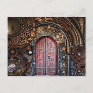 steampunk door postcard